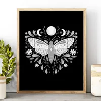 Modern Black And White Abstract Moth Illustration Poster