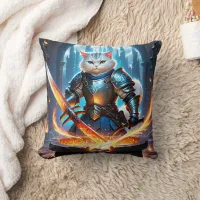 Cat Knight Forging Sword in Magical Forge Throw Pillow