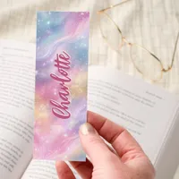 Pastel Pink Galaxy Sparkle Personalized Bookmarks