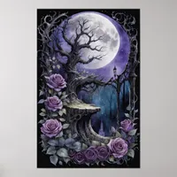 Gothic Enchanted Moon in the Woods Poster