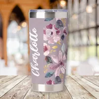 Lilac Floral Pattern Monogram  Insulated Tumbler