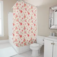 Valentine's Pink Watercolor Roses and Hearts  Shower Curtain