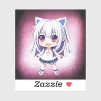 Cute Anime Girl with Cat Ears Headband Sticker