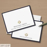 Business Logo Navy Blue Border Note Card