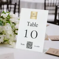 Black white business logo QR code table number Pedestal Sign
