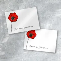 Red Poppy Name Memorial  Note Card