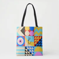 Abstract Colorful Modern Geometric Monogram Tote Bag