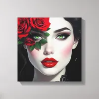 I Love You | Beautiful Woman with Red Rose Canvas Print
