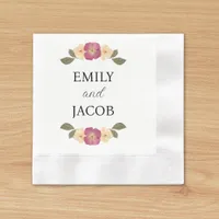 Personalized Names Simple Wildflower Wedding Napkins