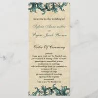 Teal ivory Vintage Flourish Wedding Program