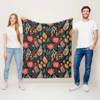 Large Autumn Floral Print Digital Folk Art Fleece Blanket