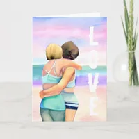 Happy Anniversary | Two Woman Embracing on Beach  Card