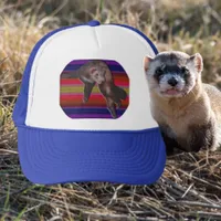 Dancing Ferret with Colorful Striped Background Trucker Hat