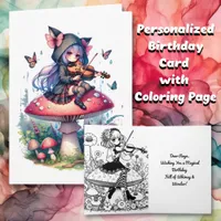 Gothic Fairy Playing Viola on a Mushroom Birthday Card