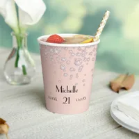 Birthday rose gold blush name diamonds paper cups