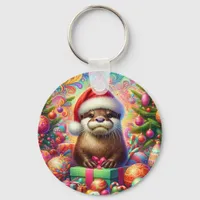 Christmas Otter Keychain