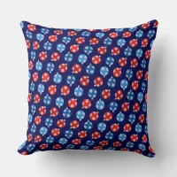 Christmas blue and red ornaments with snowflakes throw pillow