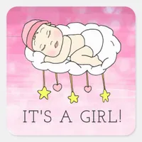 It's a Girl , Baby Shower or Birth Announcement Square Sticker