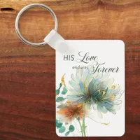 His Love Endures Forever Psalm 136 Scripture White Keychain