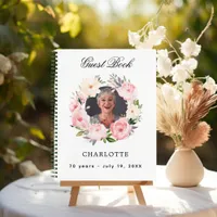 Guest book birthday white photo florals