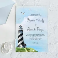 Watercolor Lighthouse Nautical Wedding Acrylic Invitations