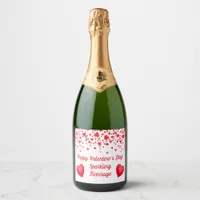 Valentine's Day Red Confetti Hearts Personalized Sparkling Wine Label