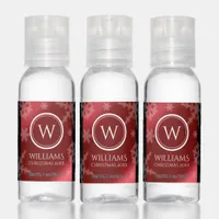 Festive Red Foil Snowflakes Monogram Name Hand Sanitizer