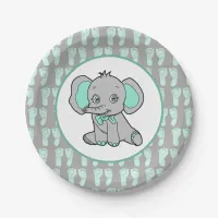 Teal and Gray Elephant Themed Baby Shower Paper Plates