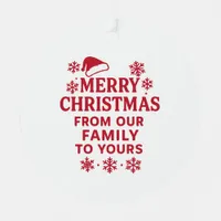 Merry Christmas red white modern family greetings Metal Ornament