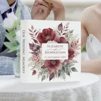 Burgundy Floral Watercolor Wedding Keepsake Album 3 Ring Binder