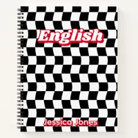 Retro Black White Checkerboard School Subject Notebook