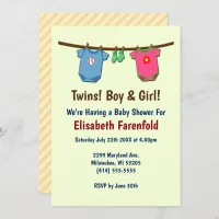 Twins with Boy & Girl Baby Shower in Invitation