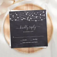 Budget Chalkboard String Lights Wedding RSVP Note Card