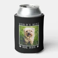 World's Best Dog Mom Paw Prints Photo on Black Can Cooler