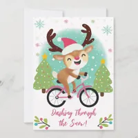 Cute Reindeer on a Pink Bicycle Christmas Card