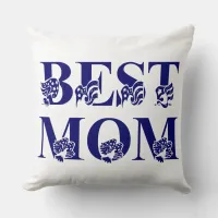 Best Mom Blue Flag with Blue and White Stripes Throw Pillow