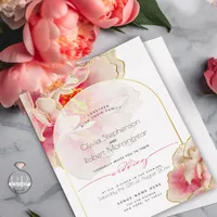 Wedding | Stunning Coral Rose Peony Foil Invitation