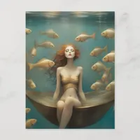 Fantasy Woman Bathing Under the Ocean Postcard