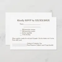 Personalized Bride & Groom RSVP and Menu Card