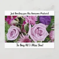 Purple Roses "I Miss YOU" Saying Hi Post Card