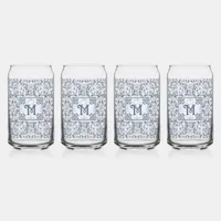 Denim Blue Fancy Graphic Pattern Personalized Can Glass