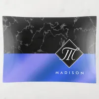 Elegant Black Marble & Royal Blue Foil Monogram Trinket Tray