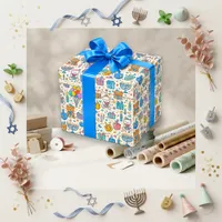Cute Pastel Cartoon Teddy Bear Hanukkah Wrapping Paper