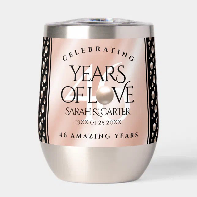 Elegant 46th Pearl Wedding Anniversary Celebration Thermal Wine Tumbler