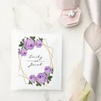 Purple Floral Elegant Gold Glitter Geometric Names Tea Bag Drink Mix