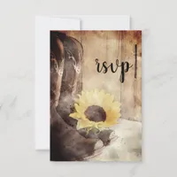 Country Sunflower Western Wedding Watercolor RSVP