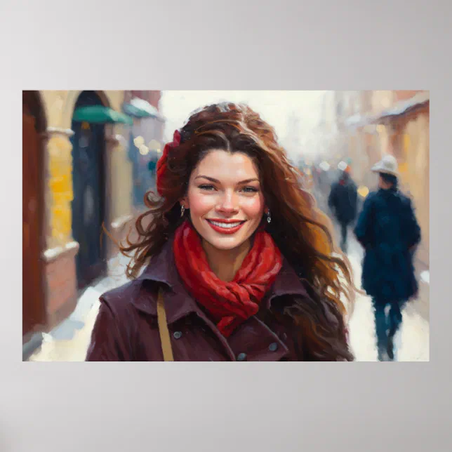 Romanian Woman Downtown Bucharest Portrait Oil Poster