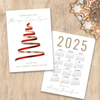 Red Gold Tree 2025 Calendar Merry Christmas Holiday Card