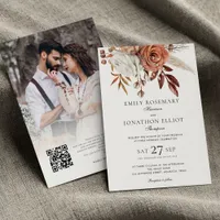 Rustic Terracotta Florals Photo QR Formal Wedding Invitation