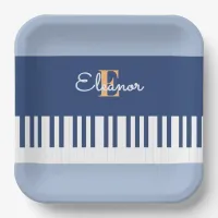 Blue Piano Keyboard Music Keys Monogrammed Party Paper Plates